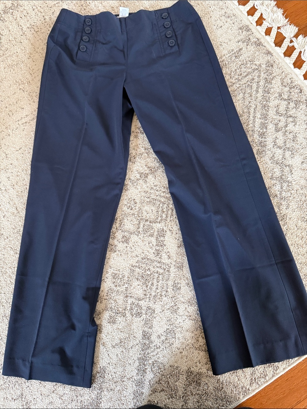 dressbarn Navy Wide-Leg Pants with Front Button Detail